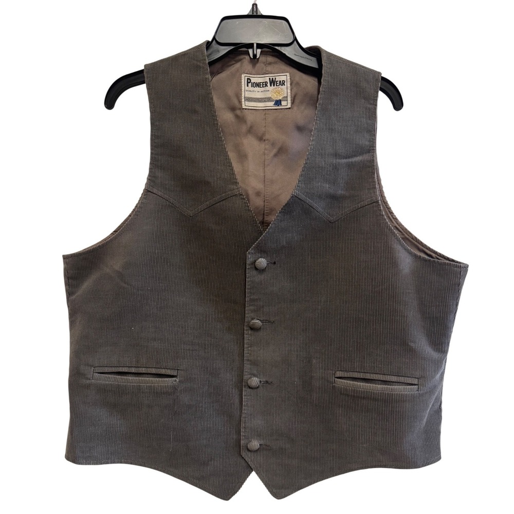Pioneer Wear Mens Western Corduroy Vest Gray Brown Vintage Albuquerque USA L